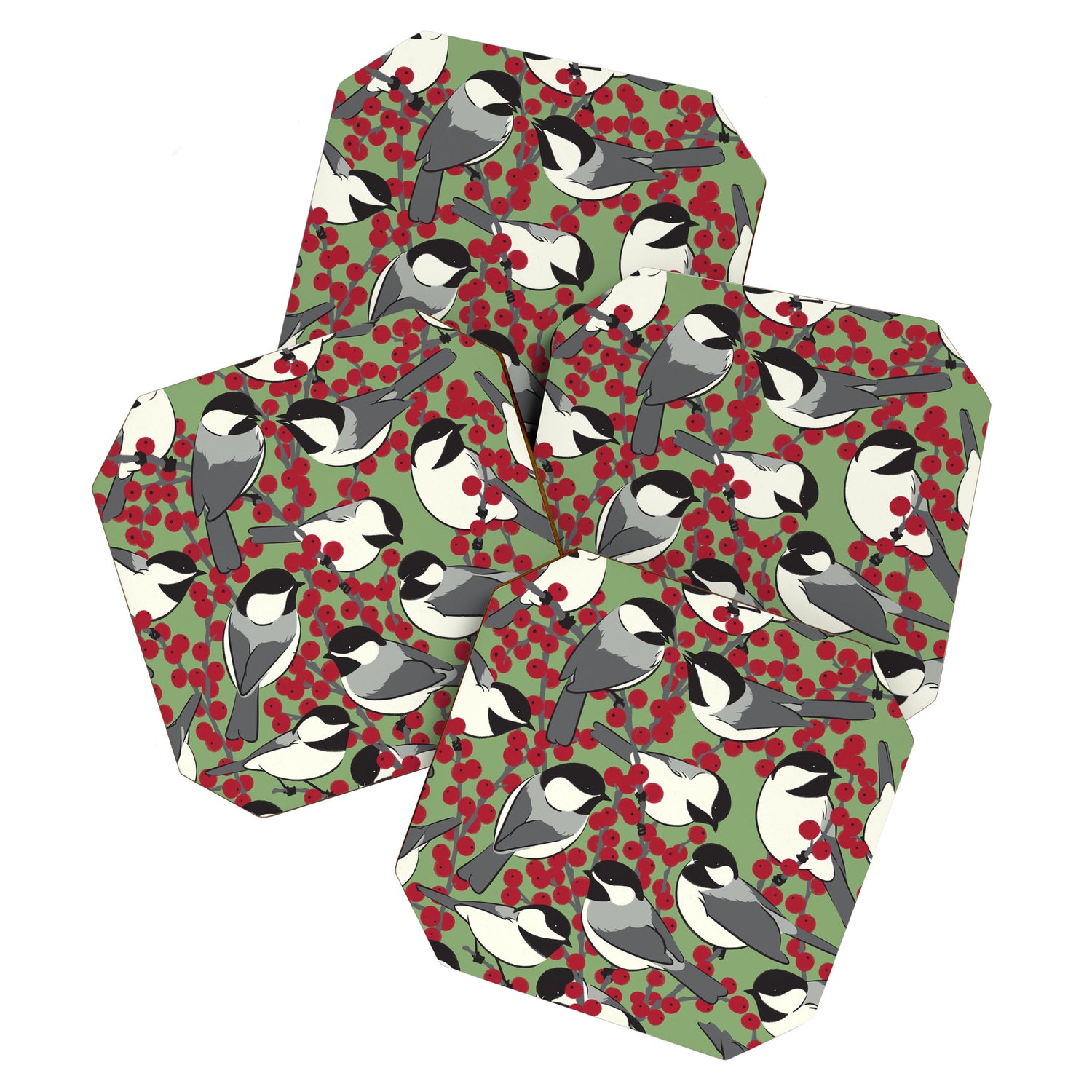 Chickadees & Winterberry Holly Coaster Gallery Image 1