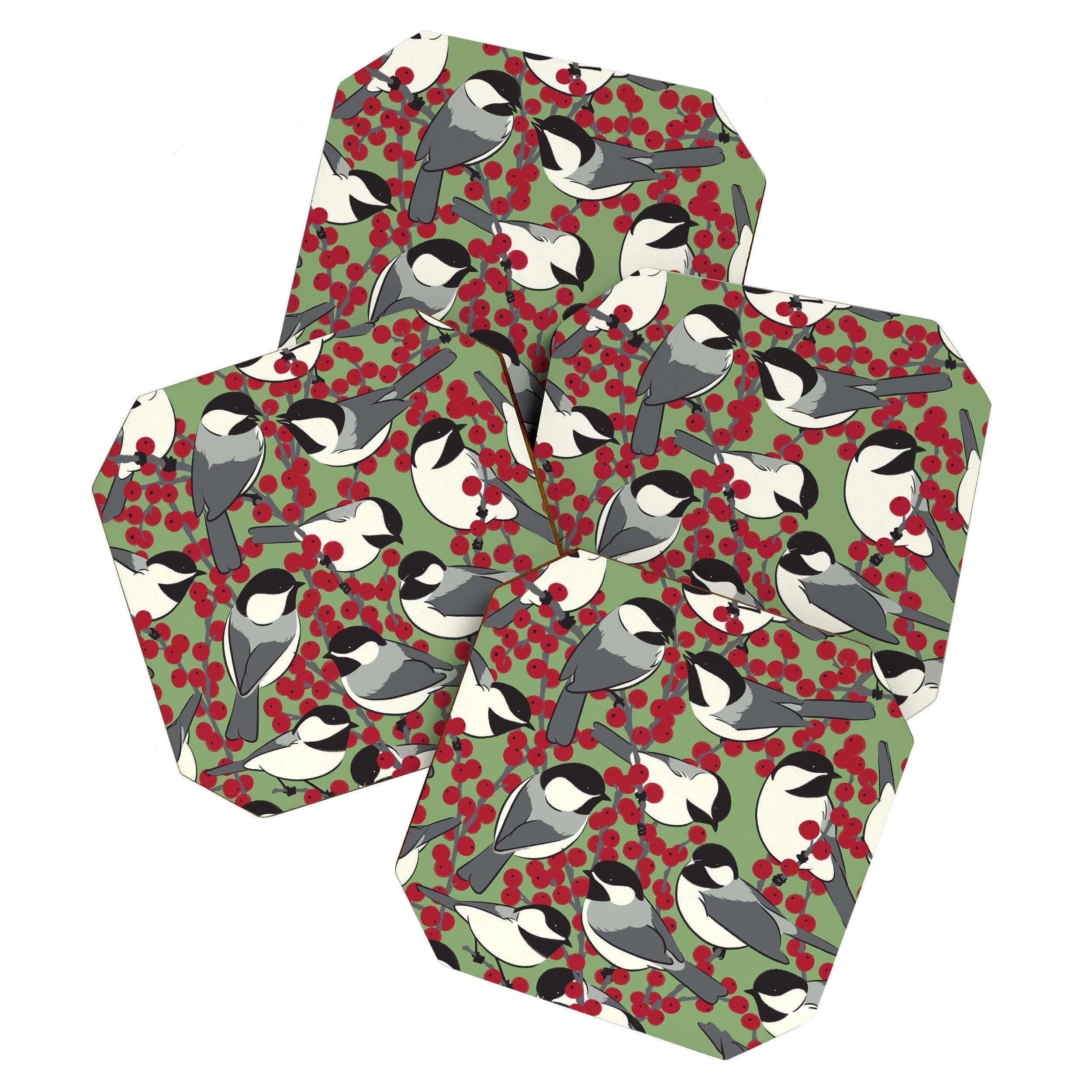 Chickadees & Winterberry Holly Coaster Gallery Image 1