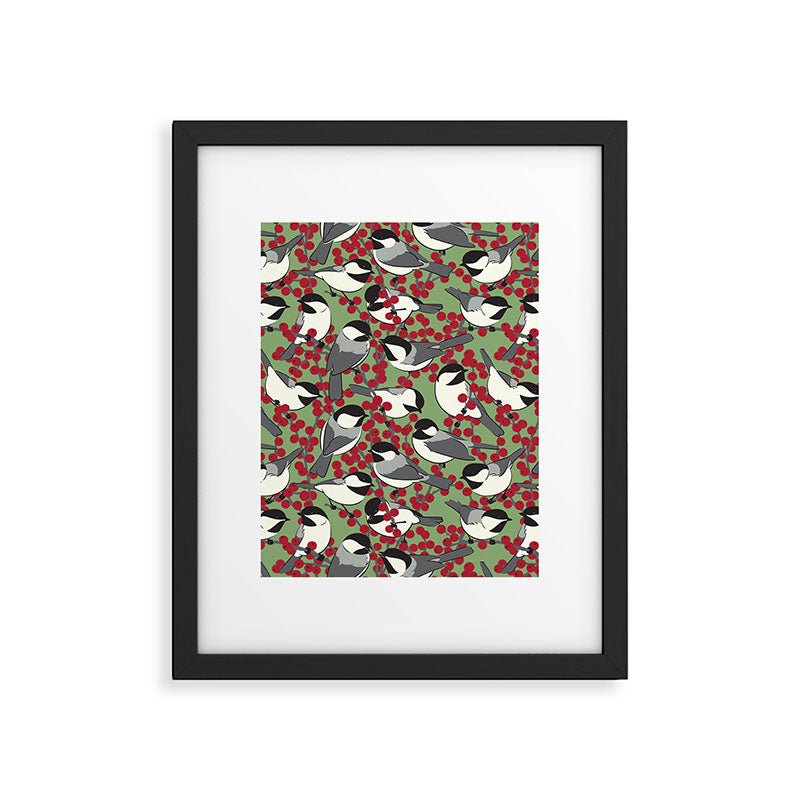 Chickadees & Winterberry Holly Framed Art Print Gallery Image 6