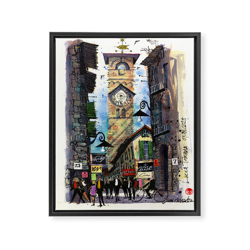 Lucca Clock Tower Framed Canvas Print Gallery Image 6