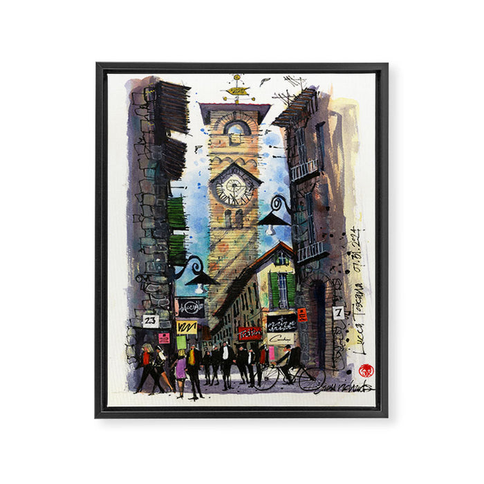 Lucca Clock Tower Framed Canvas Print Gallery Image 1
