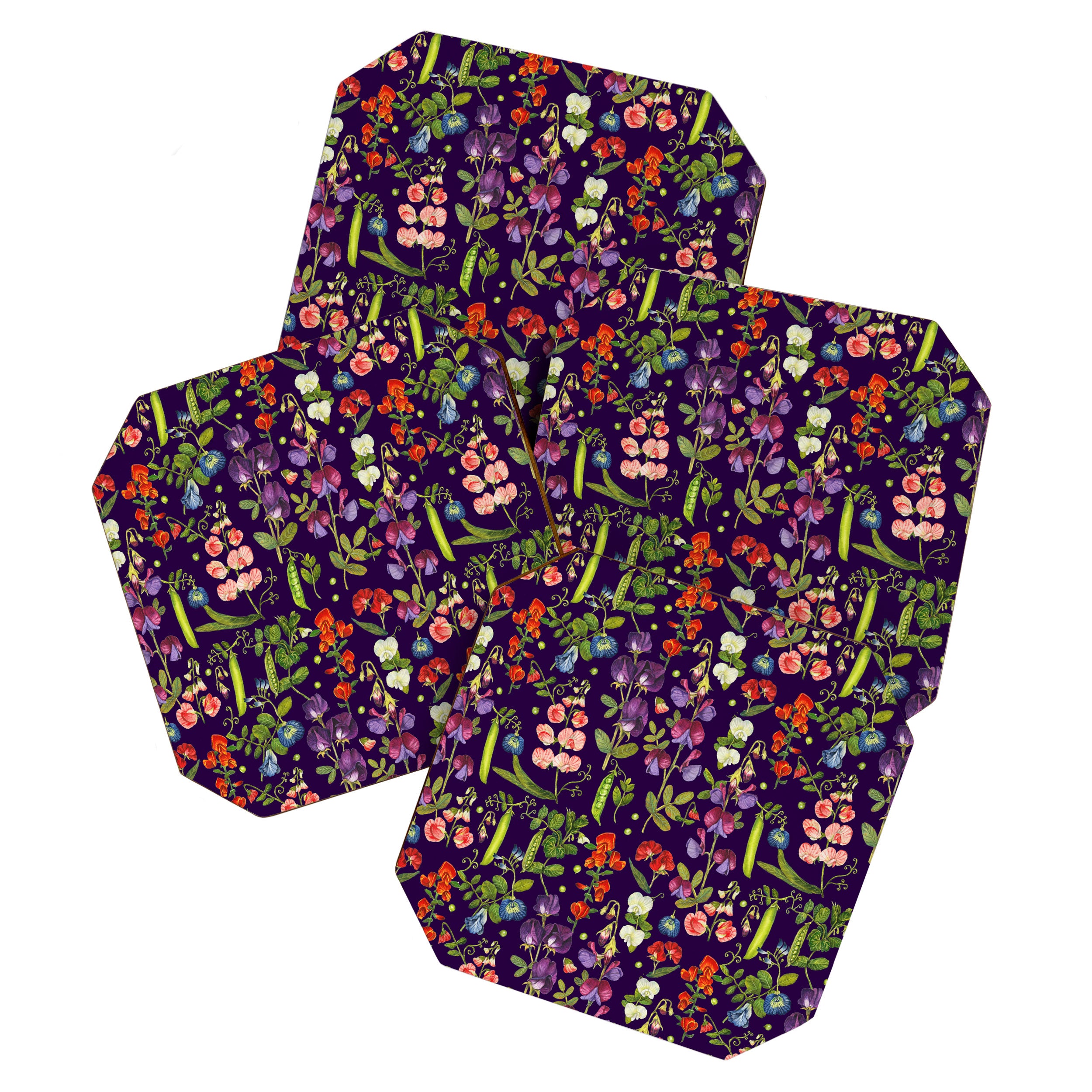 Beautiful Pea Flowers and Peas - dark Coaster Gallery Image 1