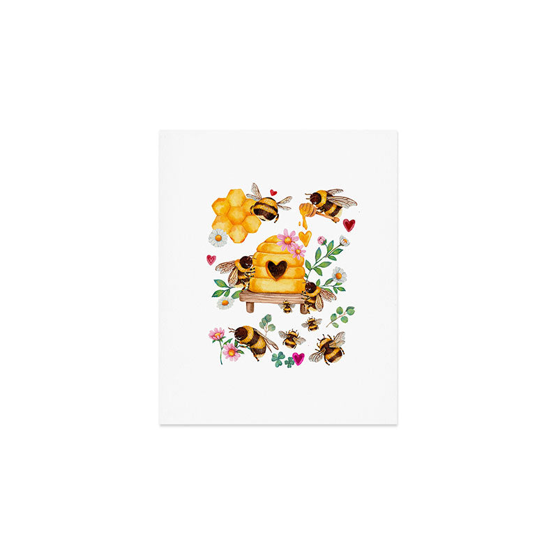 Bees with Flowers and Honey Art Print Gallery Image 1