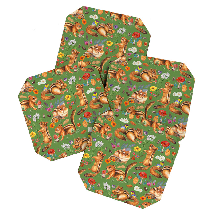 Chipmunks friends - green Coaster Gallery Image 1