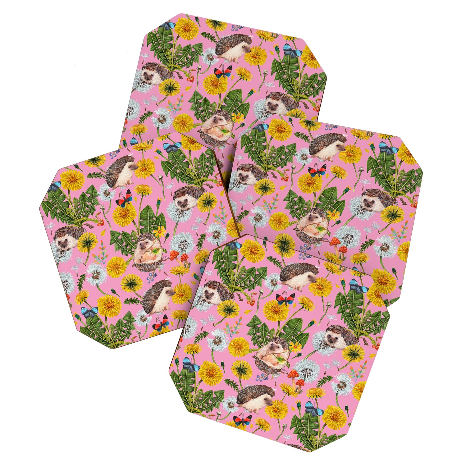 Dandelion Flowers with hedgehogs - pink Coaster Gallery Image 1