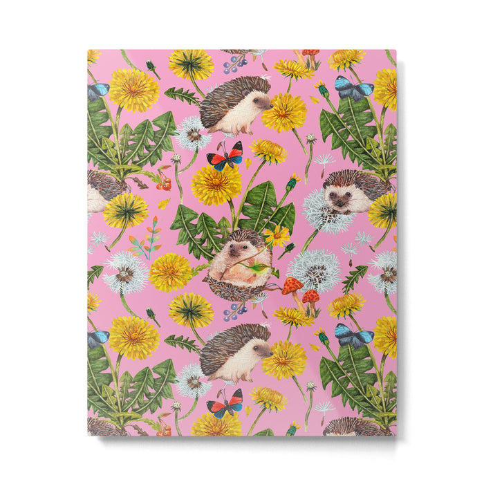 Dandelion Flowers with hedgehogs - pink Metal Print Gallery Image 1