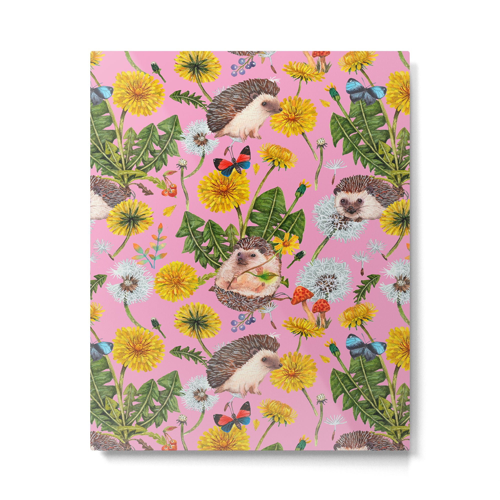 Dandelion Flowers with hedgehogs - pink Metal Print Gallery Image 4