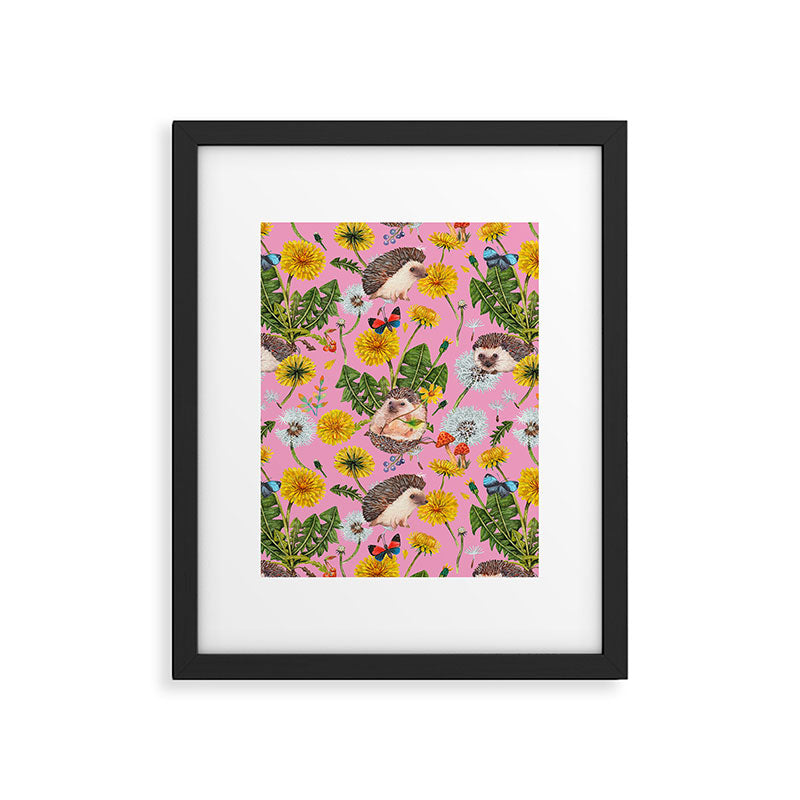 Dandelion Flowers with hedgehogs - pink Framed Art Print Gallery Image 5