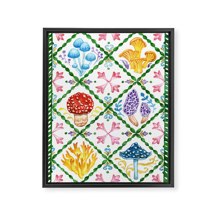 Decorative mushrooms pattern Framed Canvas Print Gallery Image 1