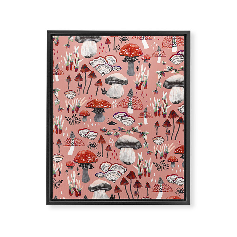 Fungi Farmer Land (Mushroom Land) - RED Framed Canvas Print Gallery Image 6
