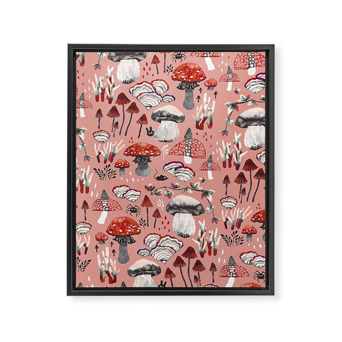 Fungi Farmer Land (Mushroom Land) - RED Framed Canvas Print Gallery Image 1