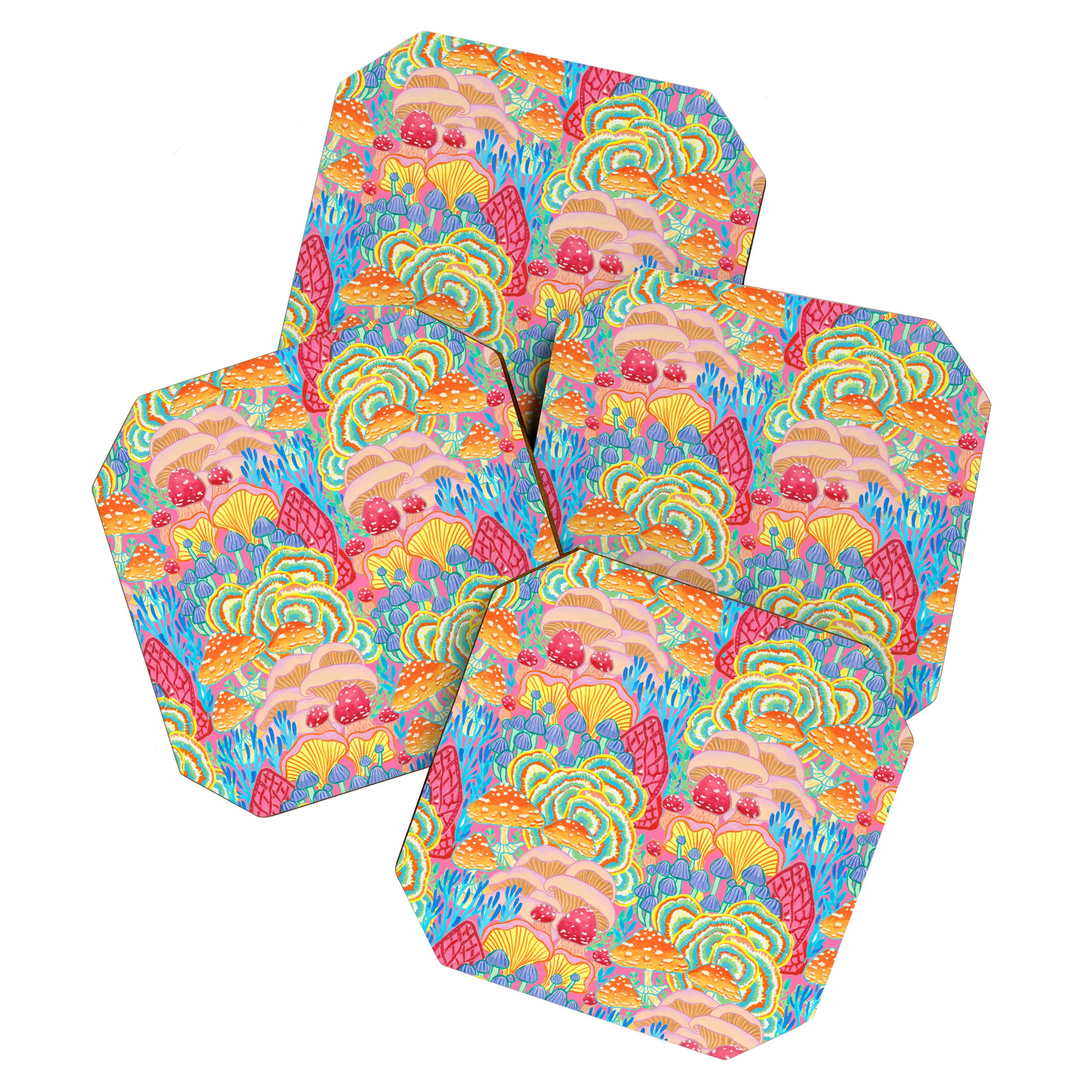 Fungi World (Mushroom world) -PINK Coaster Gallery Image 1