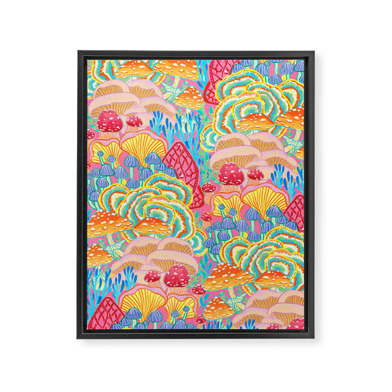 Fungi World (Mushroom world) -PINK Framed Canvas Print Gallery Image 6