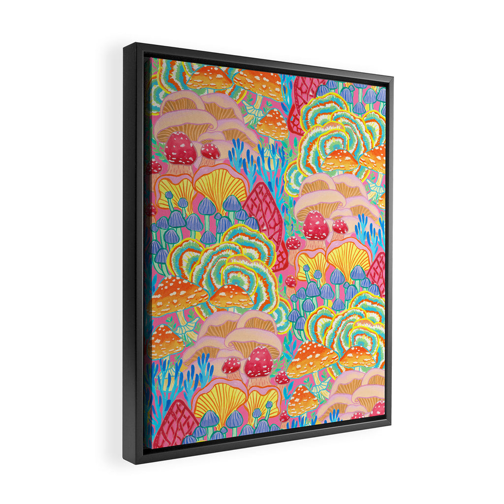 Fungi World (Mushroom world) -PINK Framed Canvas Print Gallery Image 2