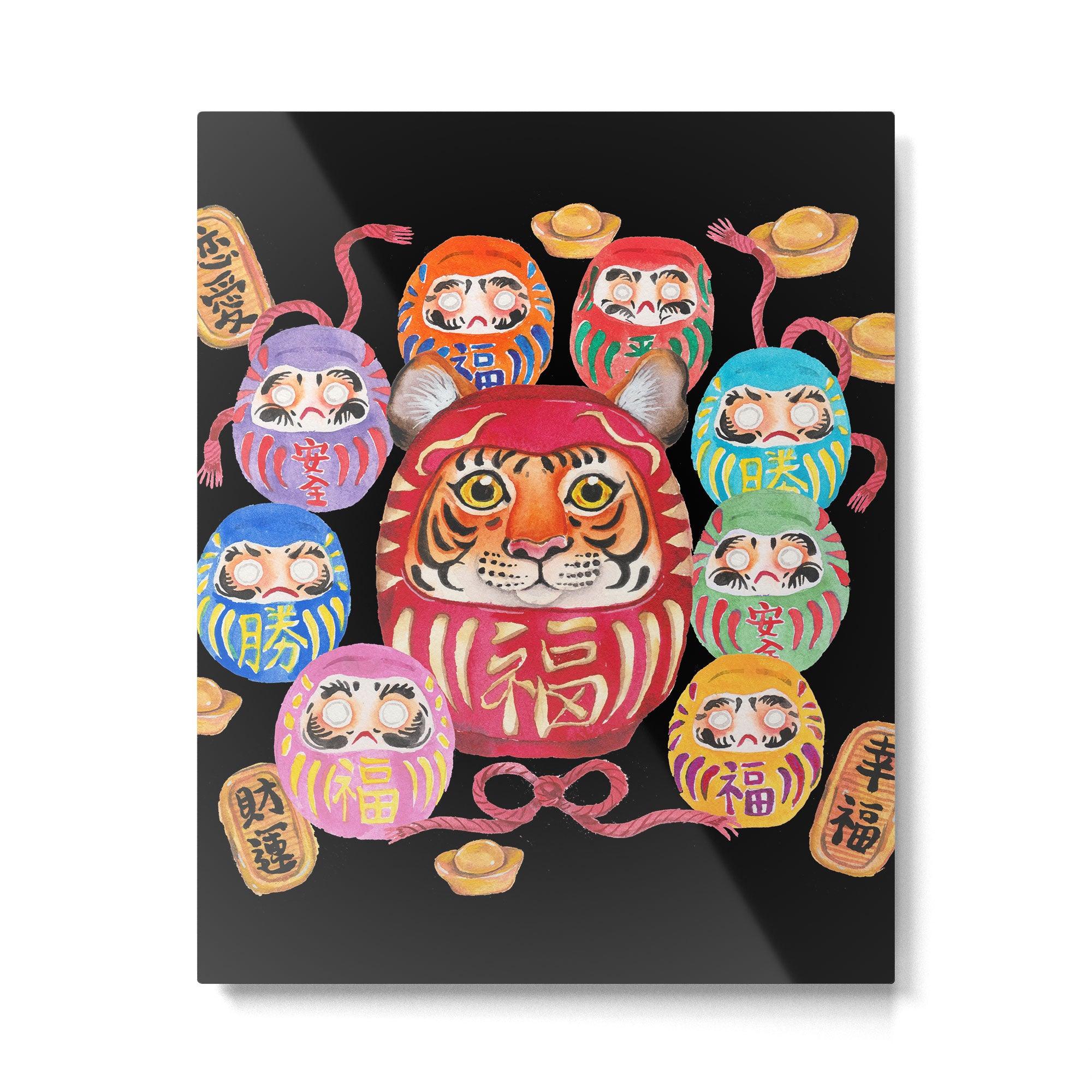 Japanese Tiger Daruma with small Darumas Metal Print Gallery Image 6