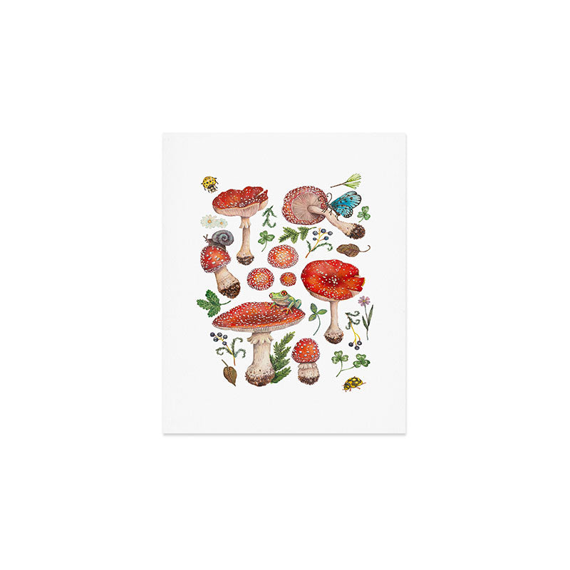 Lovely Red Mushrooms - Bluebg Art Print Gallery Image 1