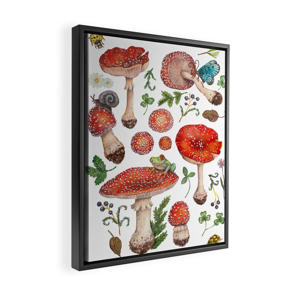 Lovely Red Mushrooms - Bluebg Framed Canvas Print Gallery Image 2