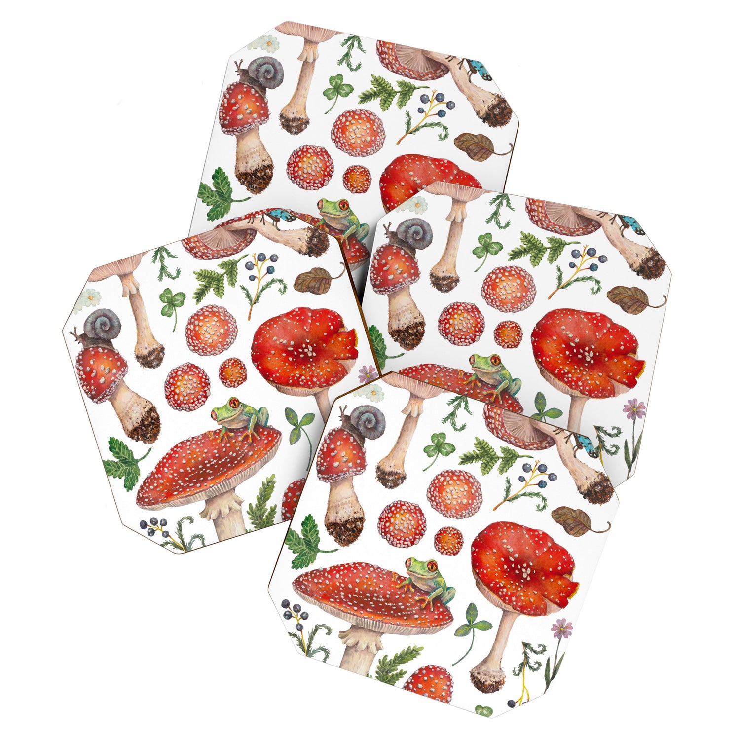 Lovely Red Mushrooms - GreenBG Coaster Gallery Image 1