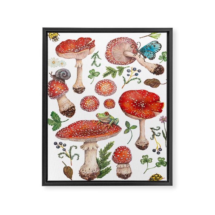 Lovely Red Mushrooms - GreenBG Framed Canvas Print Gallery Image 1