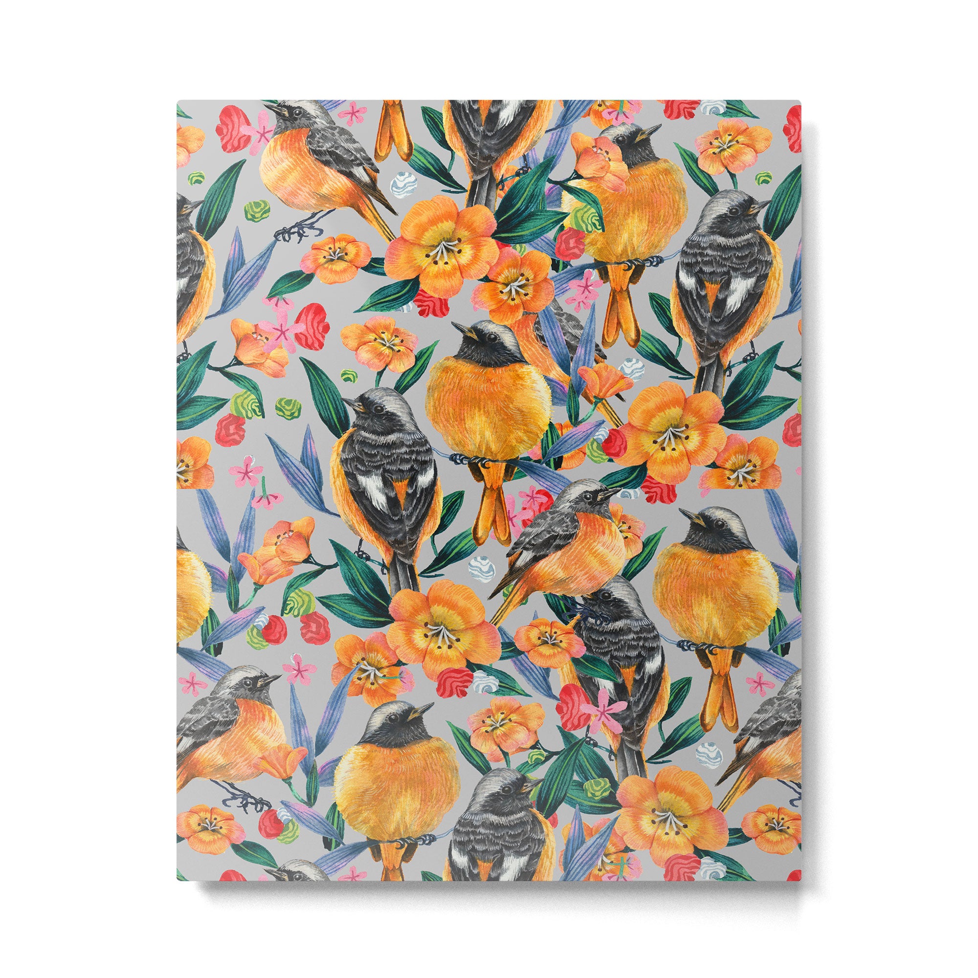 Orange Birds Florals - GREY Metal Print Gallery Image 4