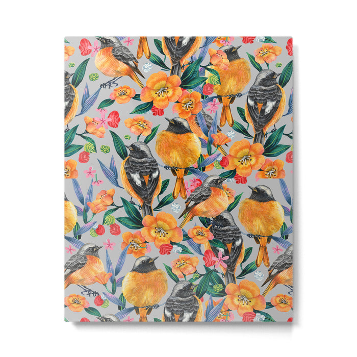 Orange Birds Florals - GREY Metal Print Gallery Image 1