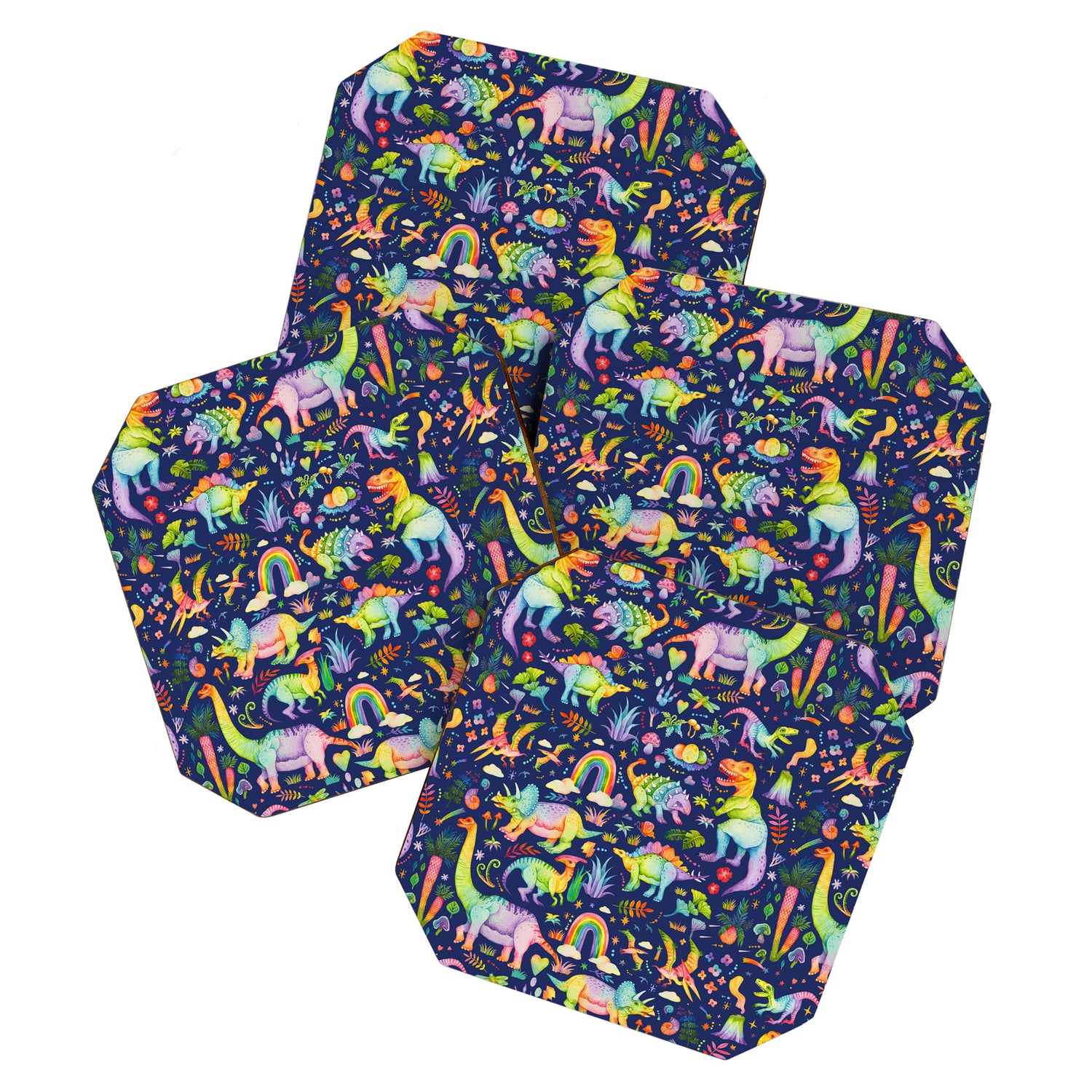Rainbow color Cheerful Dinosaurus World - bluebg Coaster Gallery Image 1