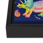 Rainbow color Cheerful Dinosaurus World - bluebg Framed Canvas Print Gallery Image 3