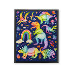 Rainbow color Cheerful Dinosaurus World - bluebg Framed Canvas Print Gallery Image 6