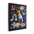 Rainbow color Cheerful Dinosaurus World - bluebg Framed Canvas Print Gallery Image 2