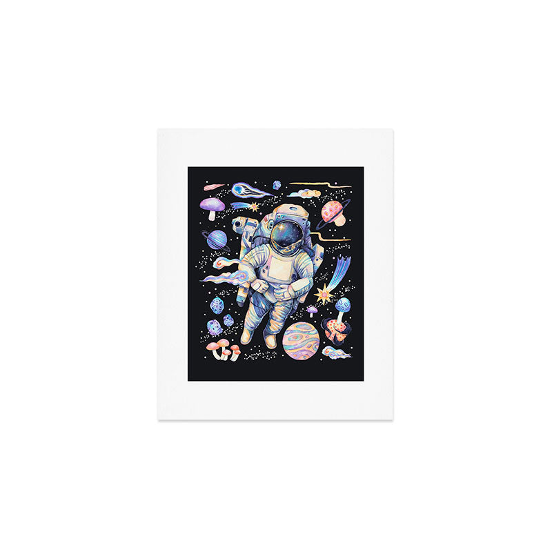 Spaceman Fungi Planets - black Art Print Gallery Image 1