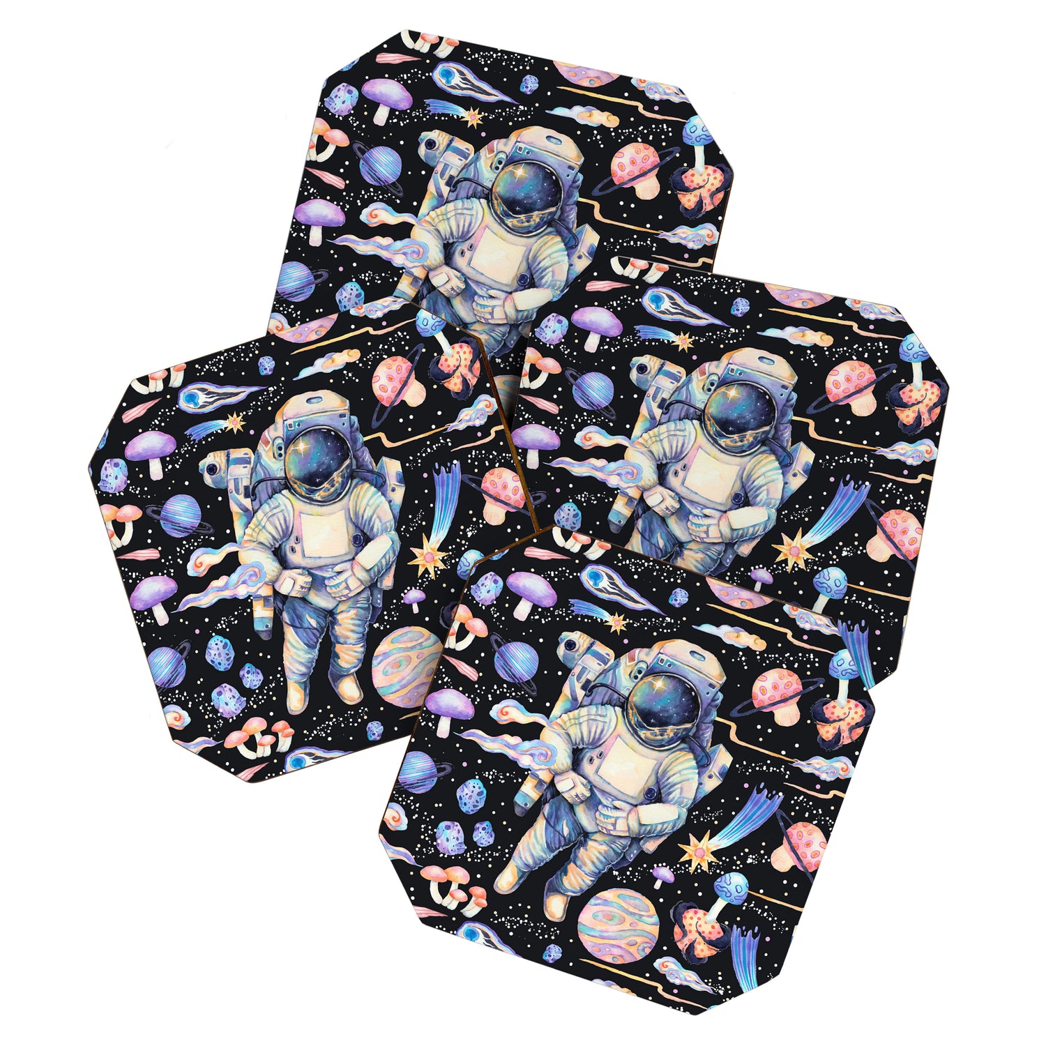 Spaceman Fungi Planets - black Coaster Gallery Image 1