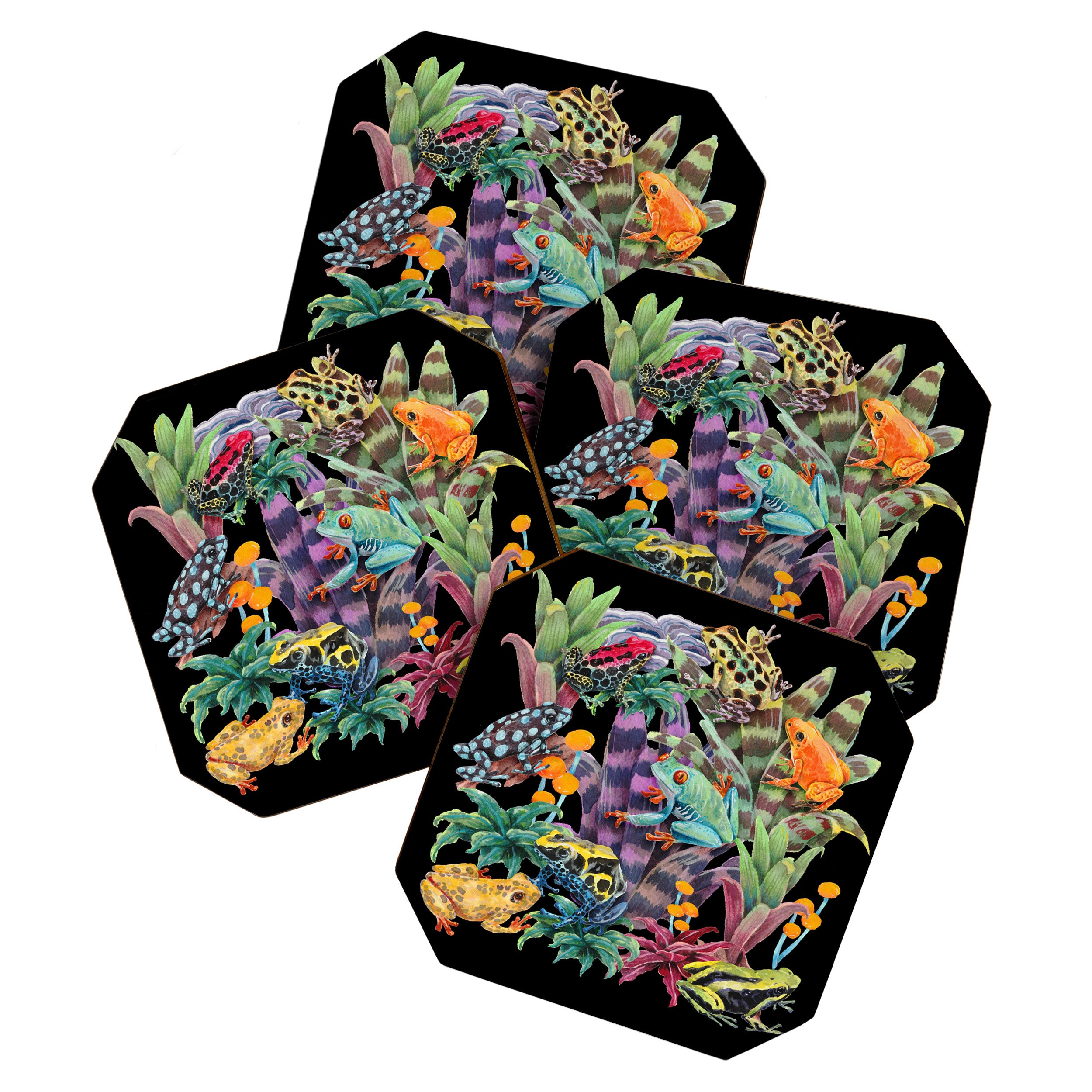 Tropical frogs and plant - black Coaster Gallery Image 1