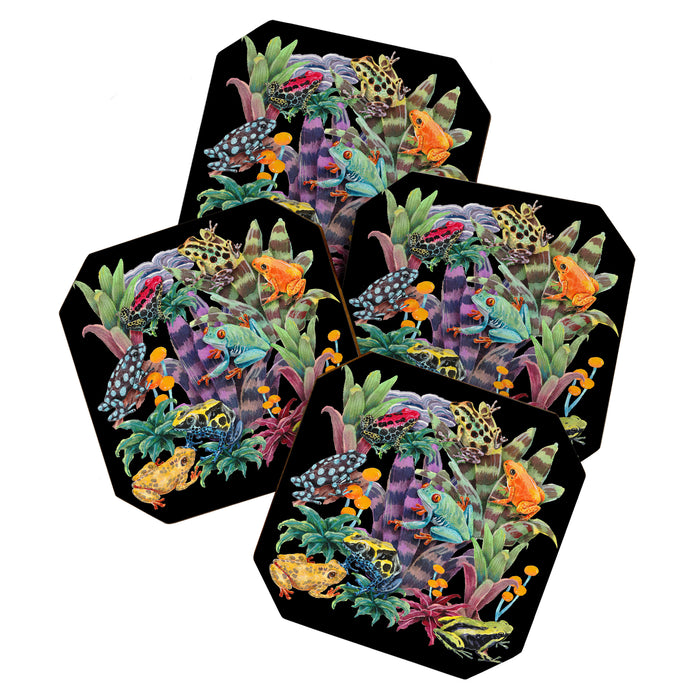 Tropical frogs and plant - black Coaster Gallery Image 1