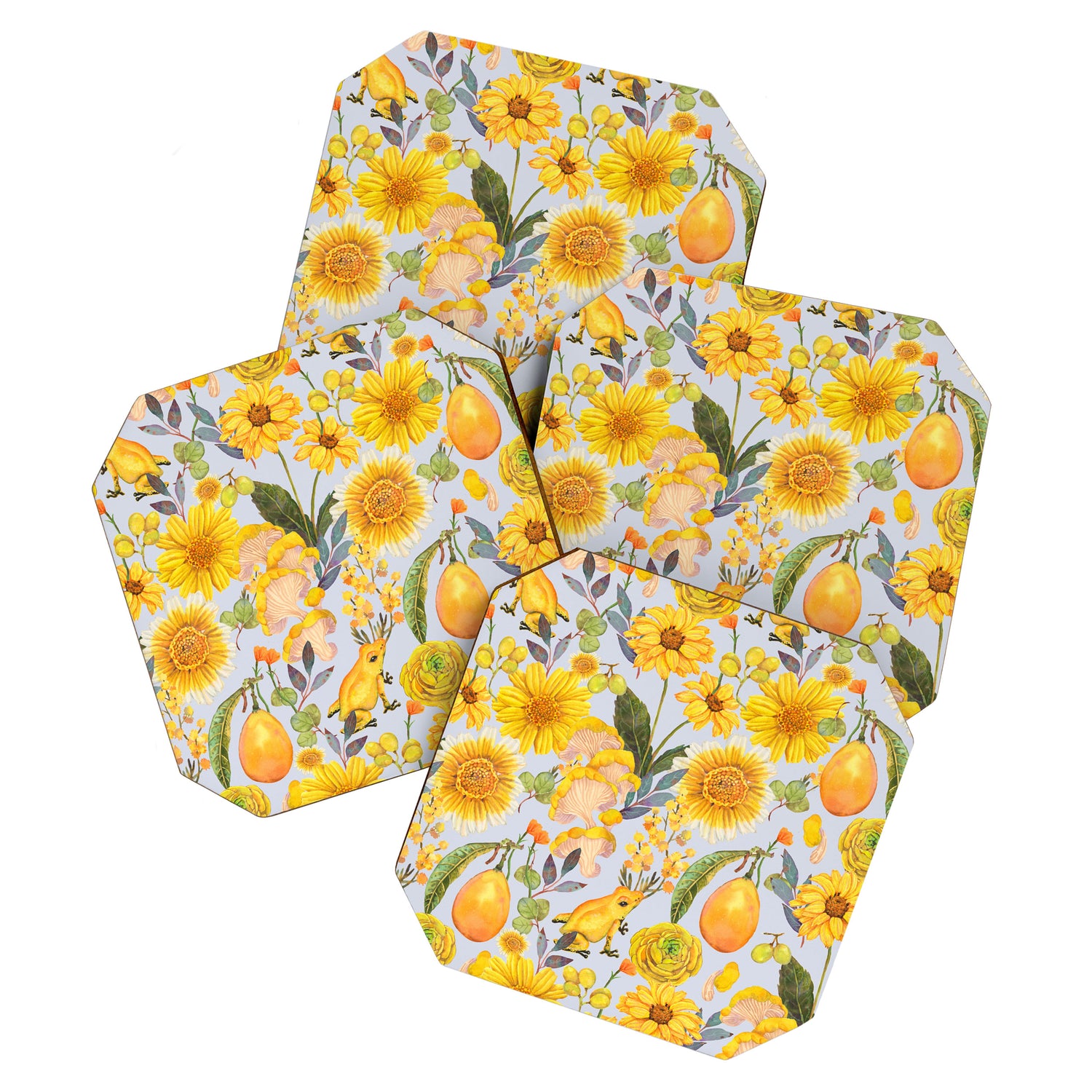 Yellow mushroom and florals - light Coaster Gallery Image 1