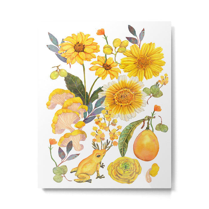 Yellow mushroom and florals - light Metal Print Gallery Image 1