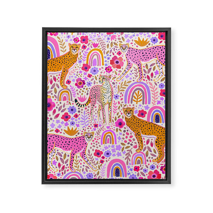 Cheetahs in a Rainbow Garden Lt. Framed Canvas Print Gallery Image 1