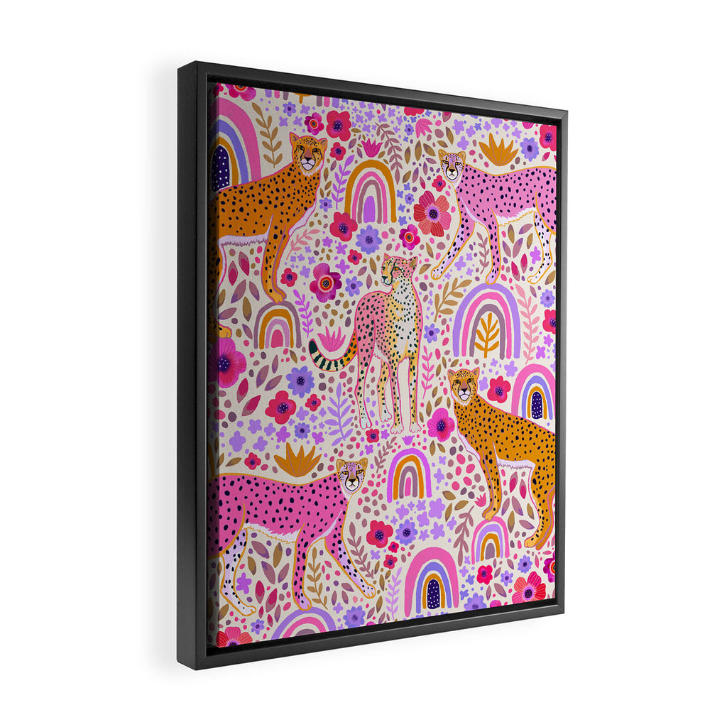 Cheetahs in a Rainbow Garden Lt. Framed Canvas Print Gallery Image 2