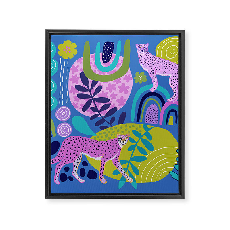 Two Cheetahs on Blue Framed Canvas Print Gallery Image 8