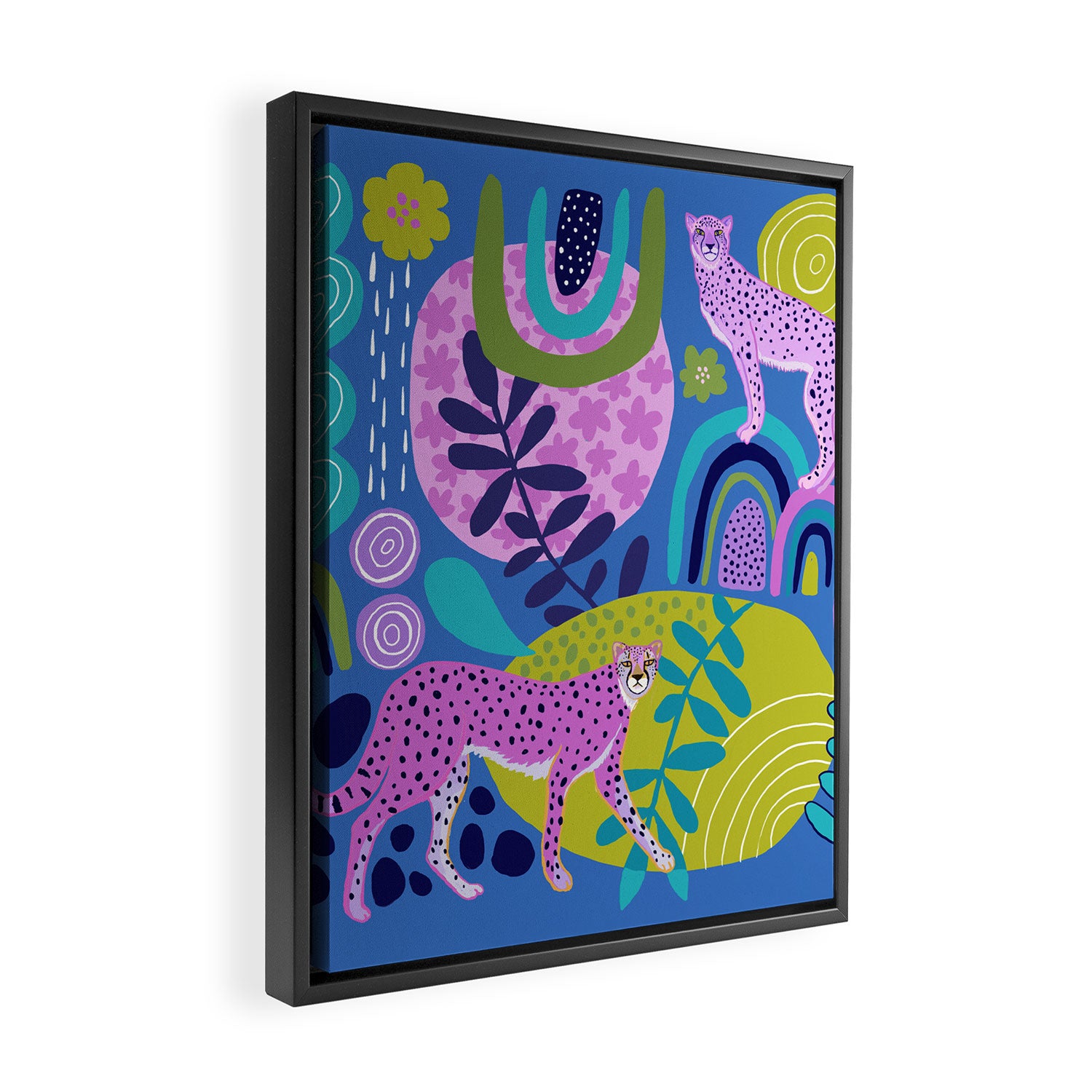 Two Cheetahs on Blue Framed Canvas Print Gallery Image 2