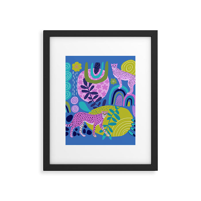 Two Cheetahs on Blue Framed Art Print Gallery Image 1