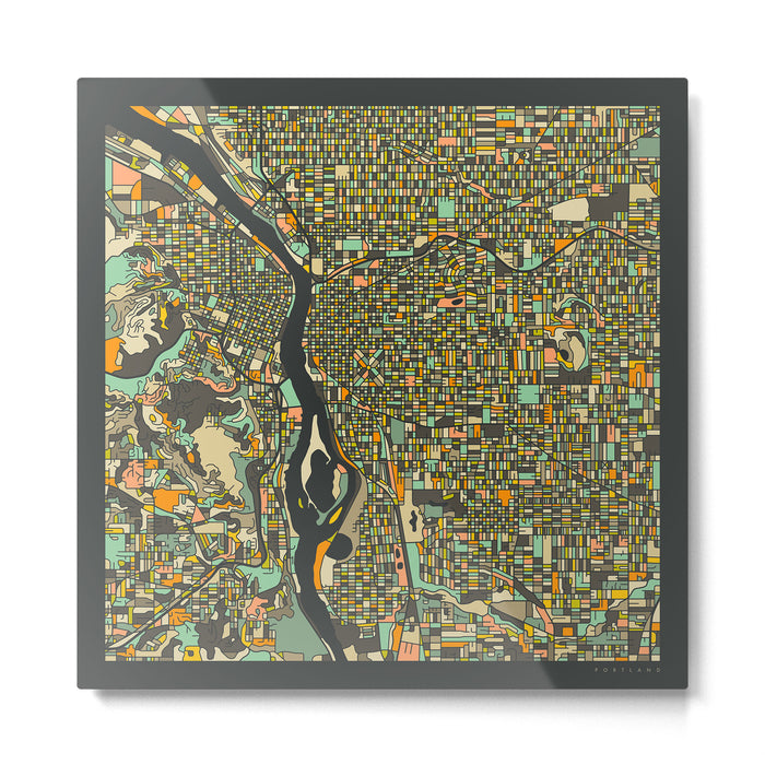 PORTLAND MAP Metal Print Gallery Image 1
