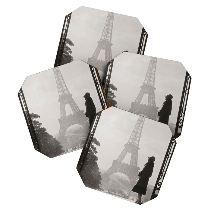 1920 Woman at the Gate, Eiffel Tower black and white photography / jazz age black & white photograph Coaster Gallery Image 1