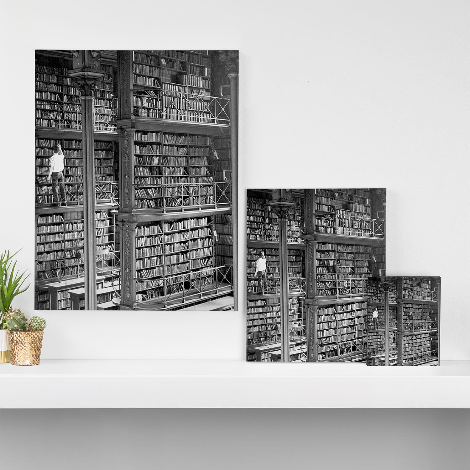 A book lovers dream - Cast-iron Book Alcoves Cincinnati Library black and white photography Canvas Print Gallery Image 3