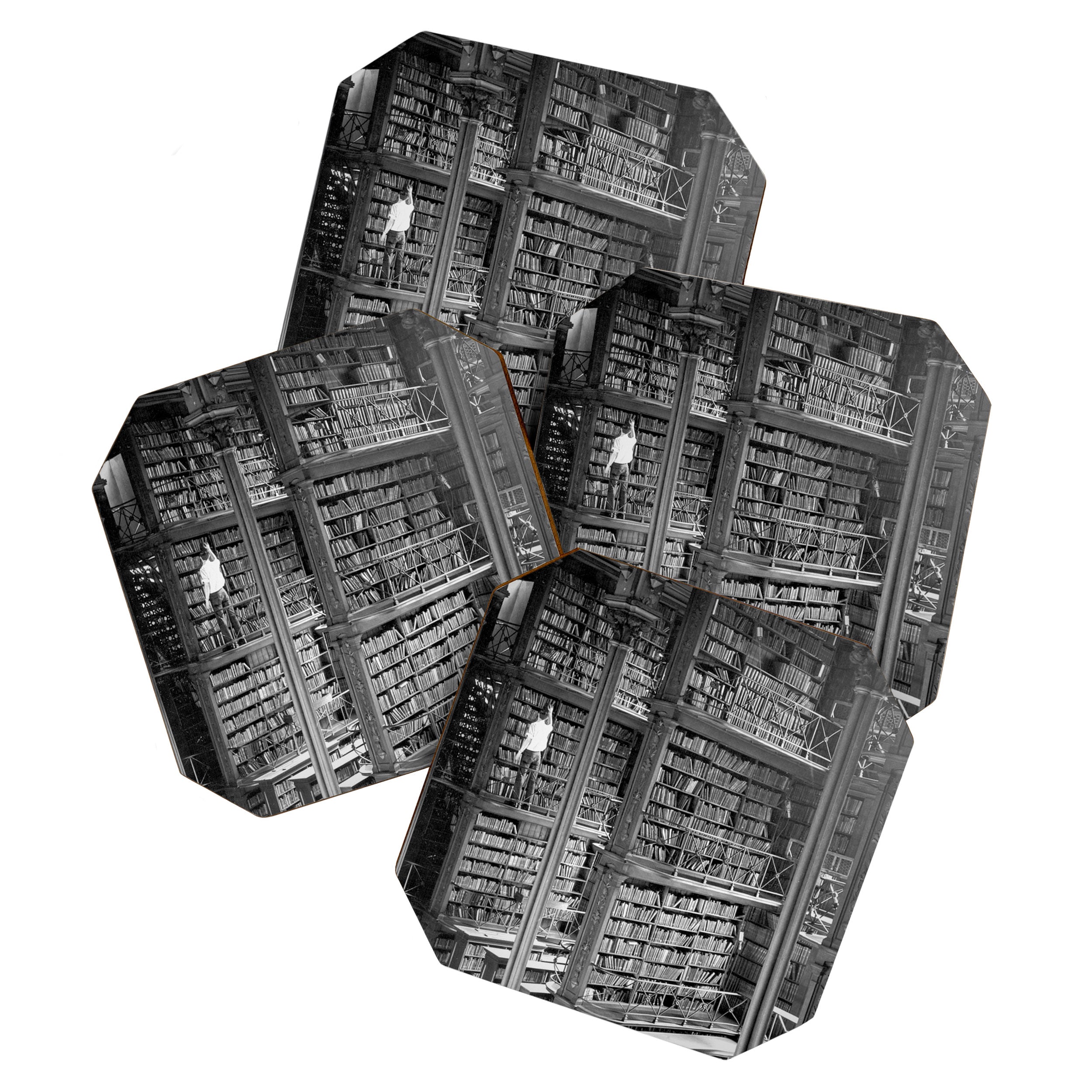 A book lovers dream - Cast-iron Book Alcoves Cincinnati Library black and white photography Coaster Gallery Image 1