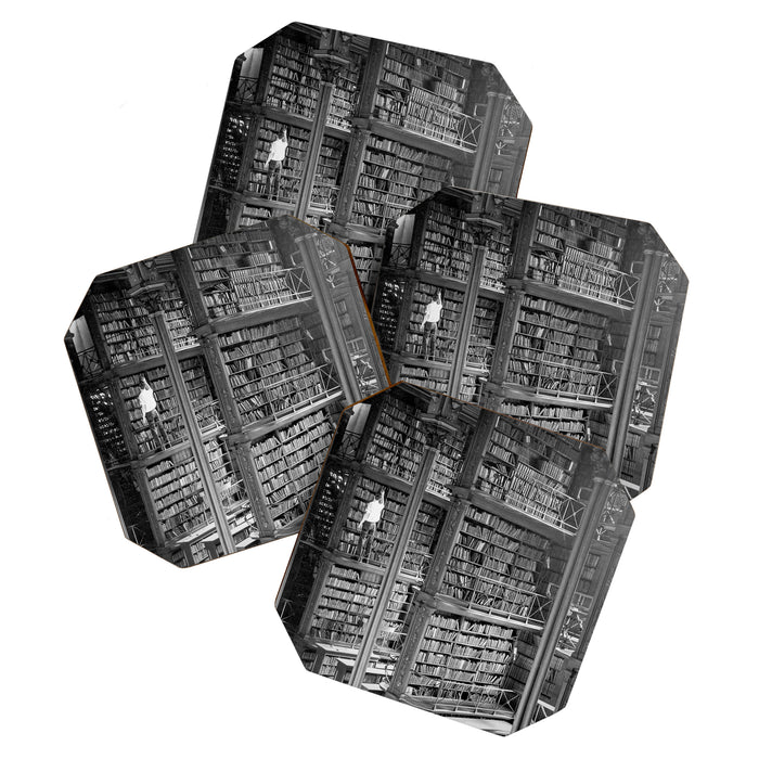 A book lovers dream - Cast-iron Book Alcoves Cincinnati Library black and white photography Coaster Gallery Image 1