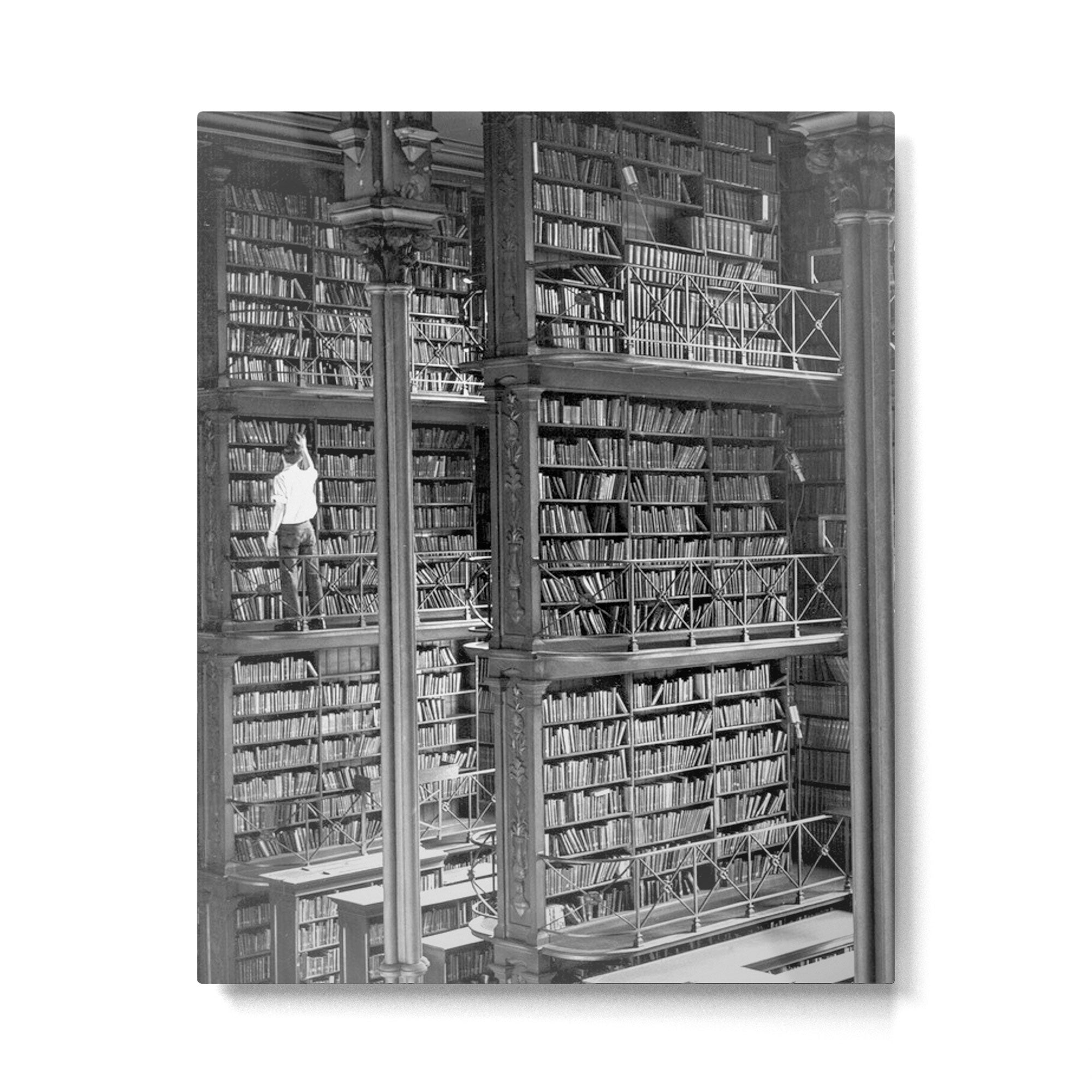 A book lovers dream - Cast-iron Book Alcoves Cincinnati Library black and white photography Metal Print Gallery Image 6
