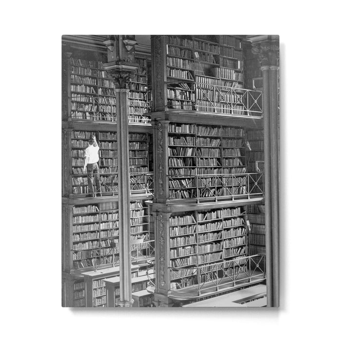 A book lovers dream - Cast-iron Book Alcoves Cincinnati Library black and white photography Metal Print Gallery Image 1