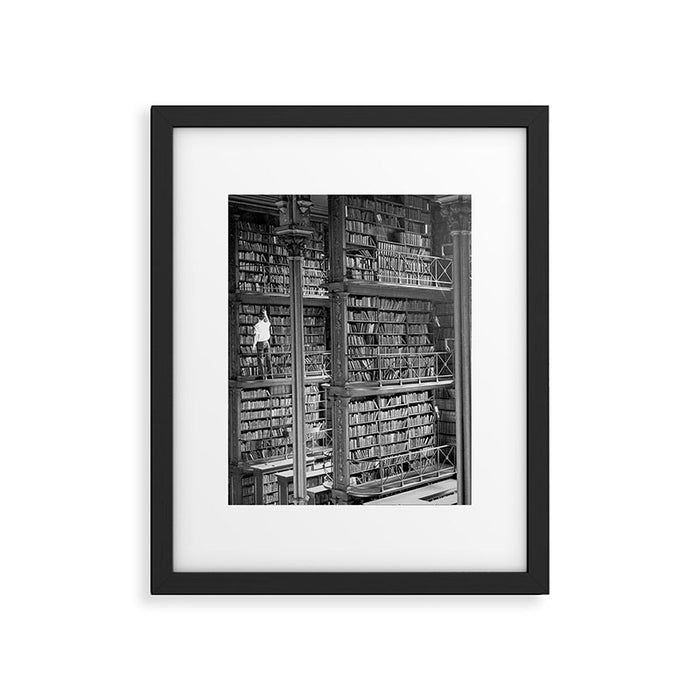 A book lovers dream - Cast-iron Book Alcoves Cincinnati Library black and white photography Framed Art Print Gallery Image 1