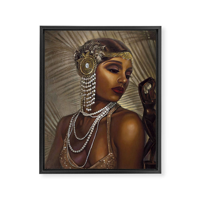 African American Masterpiece 'Cotton Club Flapper Dance Girl' Portrait Painting Framed Canvas Print Gallery Image 1