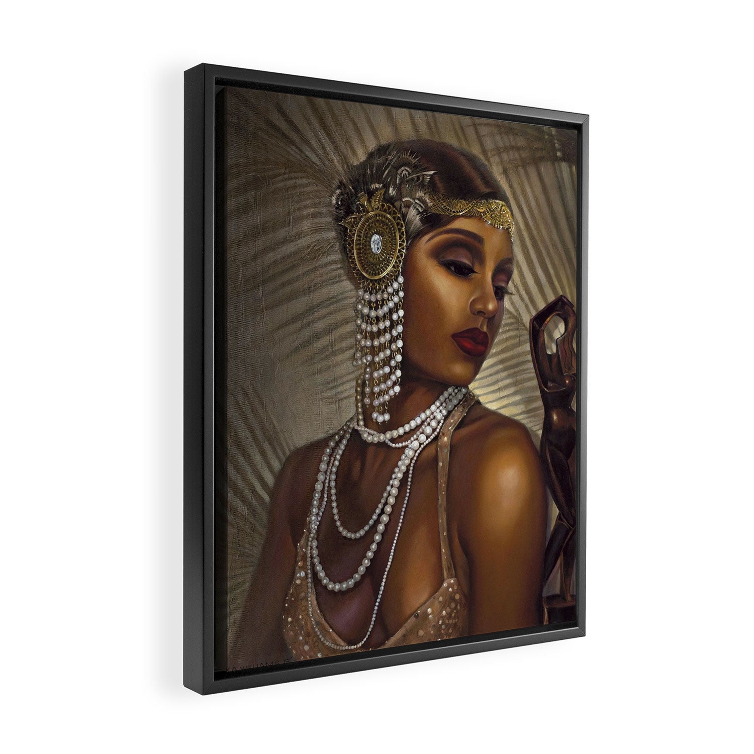 African American Masterpiece 'Cotton Club Flapper Dance Girl' Portrait Painting Framed Canvas Print Gallery Image 2